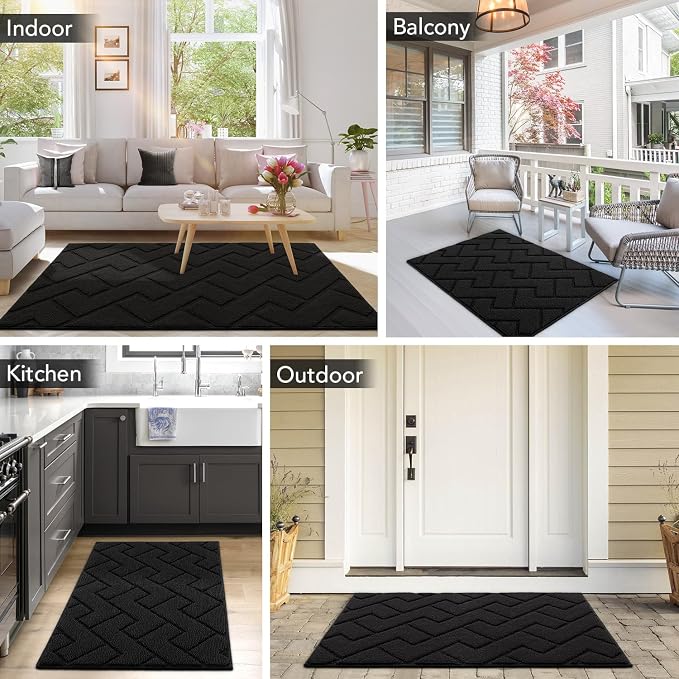 hicorfe Front Door Mat Outside Entrance,32"x40" Absorbent Muddy Dirt Resist Welcome Door Mats Outdoor Indoor,Stain and Fade Resistant,Non Slip Backing Entry Mat Doormat for Entryway(Black) - Image 2