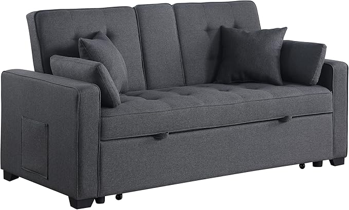 ERYE 70-Inch Loveseat Sleeper Pull Out Sleeper Couch Bed and Drop-Down Cupholders, 3 in 1 Convertible Sleeper Sofa Bed Oversized Tufted Lounge Daybed with Reclining Backrest | Cup Holder, USB-C Charging Ports