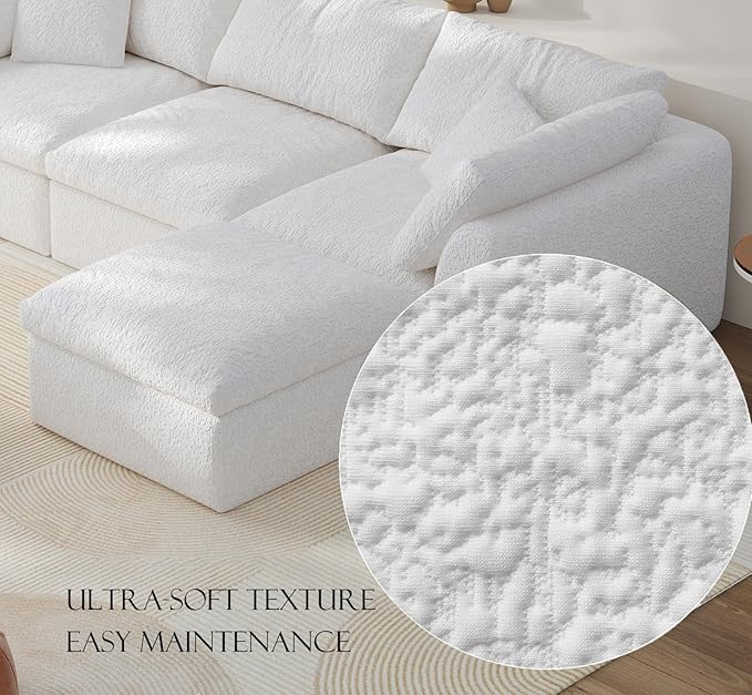 Ottoman Modular Sectional Sofa Boneless Cloud Ottoman,Footstool, Comfy Seating Experience Foot Rest Stool, Foot Rest Under Desk for Living Room Bedroom, White