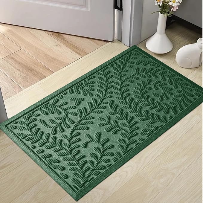 HIYARD Front Door Mat, Absorbent Dirt Trapping Welcome Door Mat Indoor Outdoor, Non Slip Entry Mat, Indoor Outdoor Door Mats, Fade Resistant, Low Profile Doormat for Entryway, 29??17, Green by HIYARD