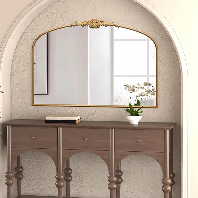 Besdomus Ornate Arched Large Mirror: 48"x33" French Oversize Gold Vintage Vanity Decorative Mirror - Baroque Traditional Antique for Fireplace/Bathroom/Living Room - Home Decor for Homemakers - Image 4