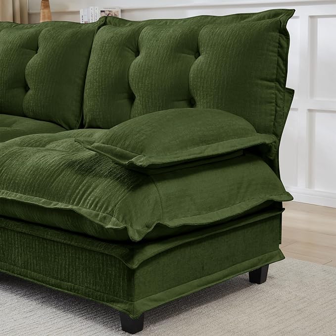 108" U Shaped Modular Sectional Sofa Couches for Living Room, Cloud Couch with Movable Ottomans, Comfy Chenille Sofa with Pillow-top Armrest for Bedroom Apartment | Free Combination, Tufted