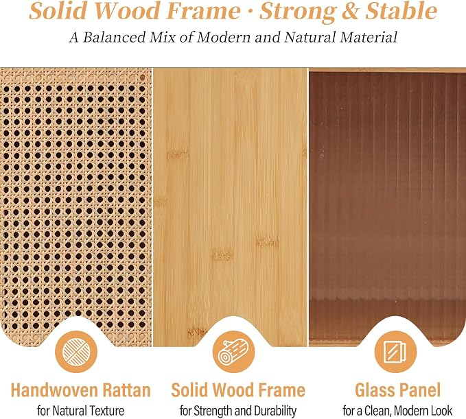 Tiita Rattan TV Stand for 55 Inch TV, Bamboo TV Cabinet with Adjustable Shelf and Storage, Boho Entertainment Center, Mid Century Modern Media Console for Bedroom, Living Room, Study (Natural) - Image 7