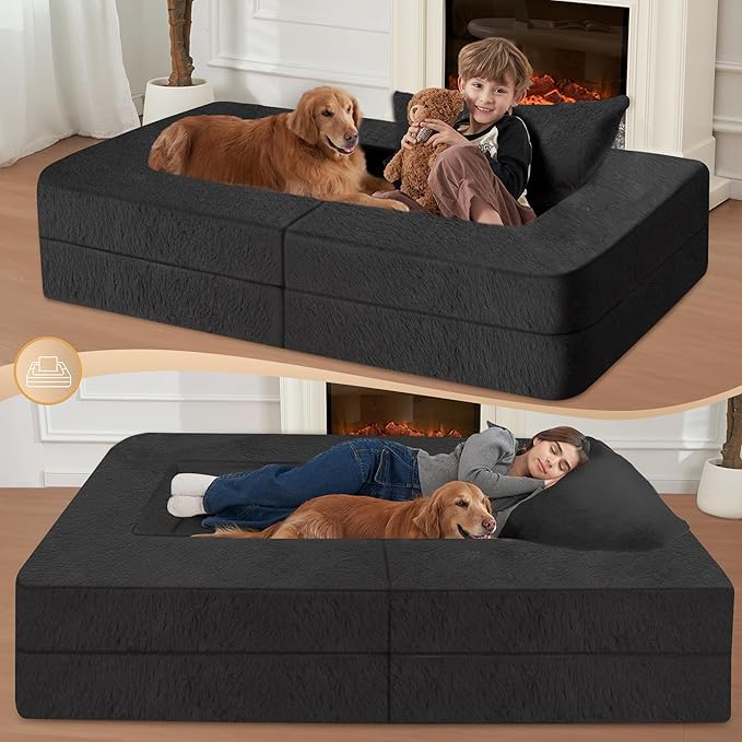 Futon Sofa Bed with Pillow, 3-in-1 Sleeper Sofa Bed with Removable Cover, Convertible Floor Sofa Bed, No Assembly Boneless Couch for Living Room, Bedroom