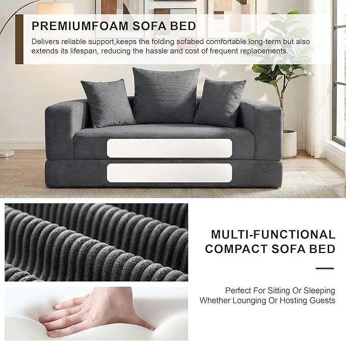 Casaphoria 67'' Wide Convertible Sofa Bed,Large Fold-Out Floor Couch with Comfy Back Pillows,Multi-Functional Sleeper for Living Room,Guest,Studio(Gray)