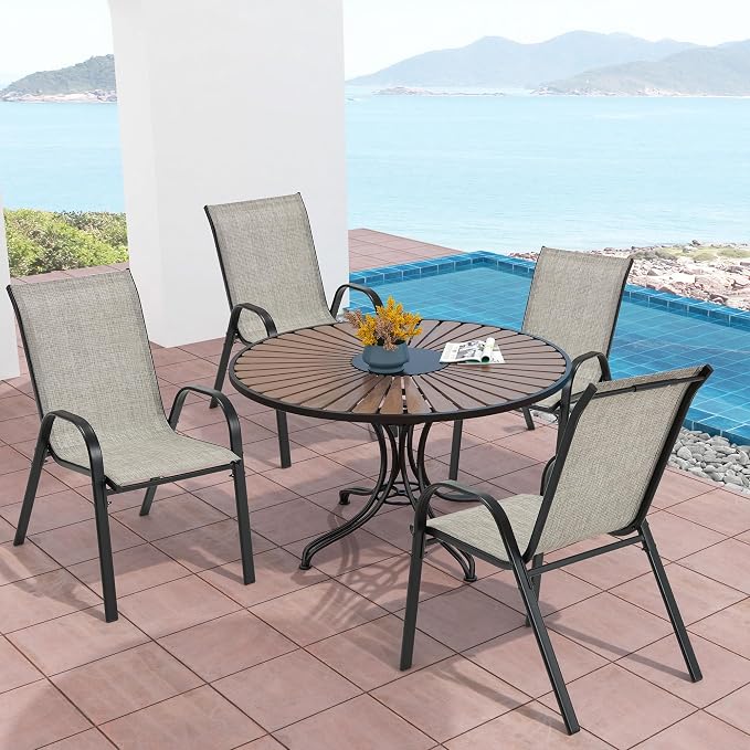 HOMREST Patio Chairs Set of 4,Outdoor Dining Chairs with Armrests,Backyard Stackable Chairs with Breathable Fabric & Metal Frame for All Weather, Grey - Image 2