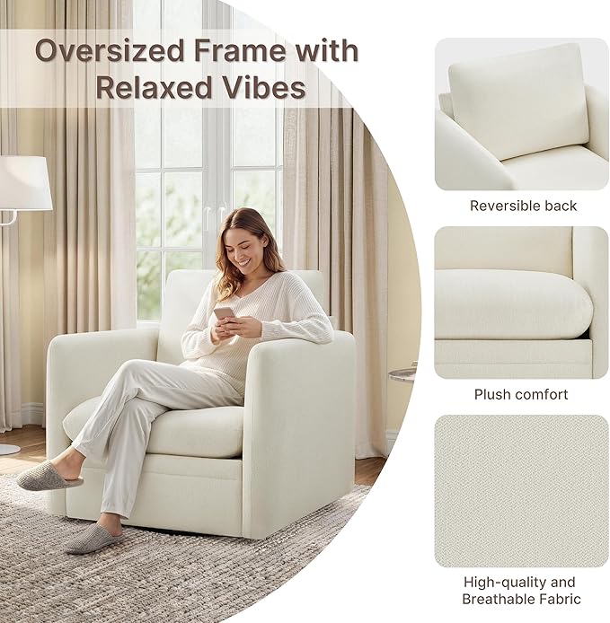 360° Swivel Accent Chair,Upholstered Armchair with Deep Seat, Sturdy Metal Base for Living Room,Nursery,Bedroom,Linen