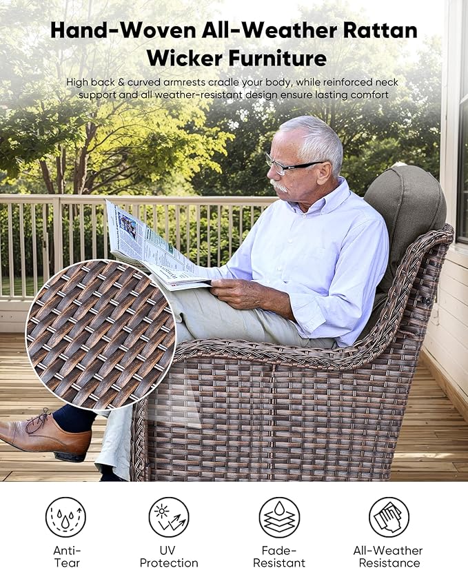 HUMMUH Patio Furniture 6 Pieces Outdoor Furniture Set Wicker Outdoor Sectional Sofa with Swivel Rocking Chairs,Patio Ottomans,Patio Coffee Table