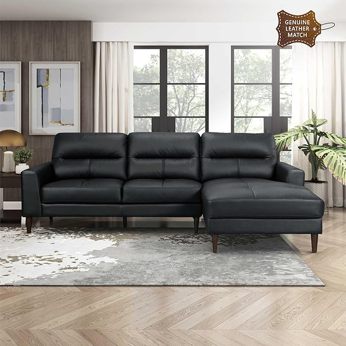 Lexicon Leather Match Sectional Couches for Living Room, L Shape Couch, Leather Sectional Couch, Modern Sofa Living Room Sofa with Right Chaise for Living Room, Bedroom, Office, Apartment, Black