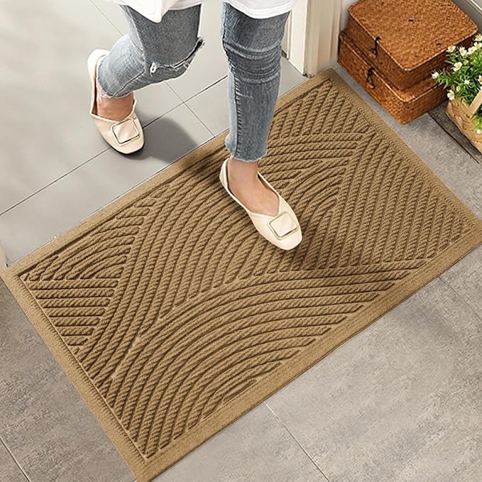 HIYARD Sturdy Front Door Mat, Absorbent Muddy Dirt Resist Welcome Door Mats Outdoor Indoor, Stain and Fade Resistant, Non-Slip Backing Entry Mat Low Profile Doormat for Entryway, 29×17, Brown by HIYARD