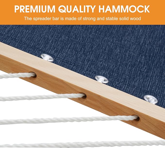 Lazy Daze Hammocks 11 FT Double Outside Hammock Quick Dry Olefin Fabric Hammock with Spreader Bar & Side Pocket for Outdoor Poolside Backyard 450 lbs Capacity, Heather Navy - Image 3