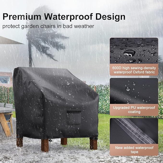 Patio Chair Covers Waterproof, Mrrihand Lounge Deep Seat Cover, Heavy Duty Outdoor Lawn Patio Furniture Covers (31" W x 38" D x 30" H - 2 Pack) - Image 6