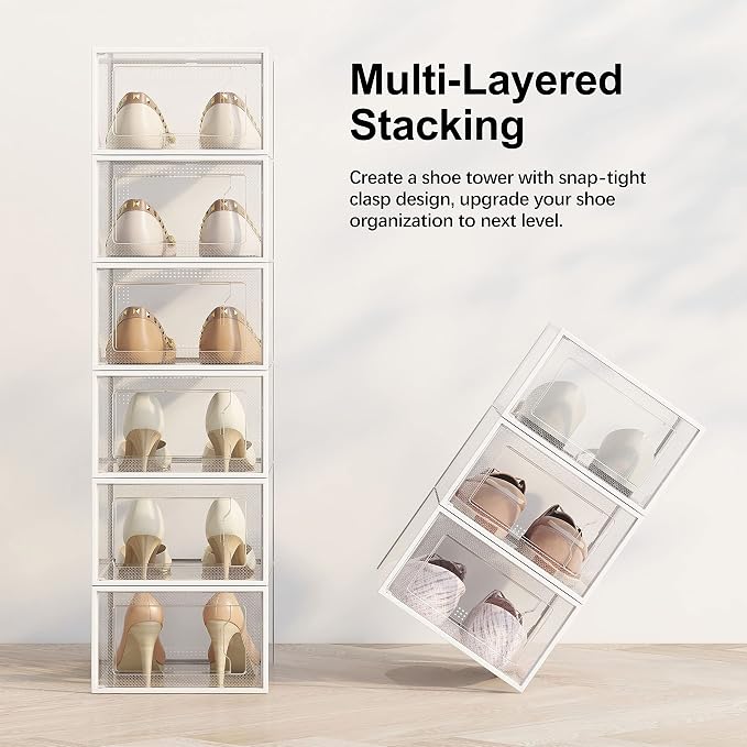 SEE SRPING XX-Large Shoe Storage Box Fit Size 14, Clear Plastic Stackable Shoe Organizer for Closet, Shoe Rack Sneaker Containers Bins Holders, Drawer Organize Unit, 12 Pack Clear - Image 3