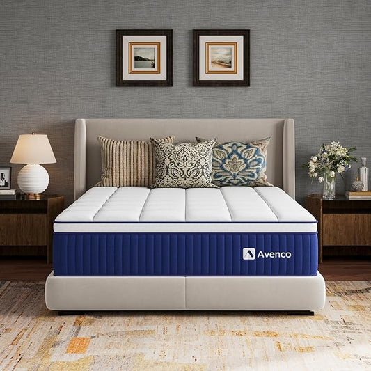 Avenco 14 Inch Queen Mattress, Queen Hybrid Mattress with Gel Infused Memory Foam and Smarts Coil Pocket Spring, Spinal Alignment & Pressure Relief, Mattresses in a Box, CertiPUR-US Certified
