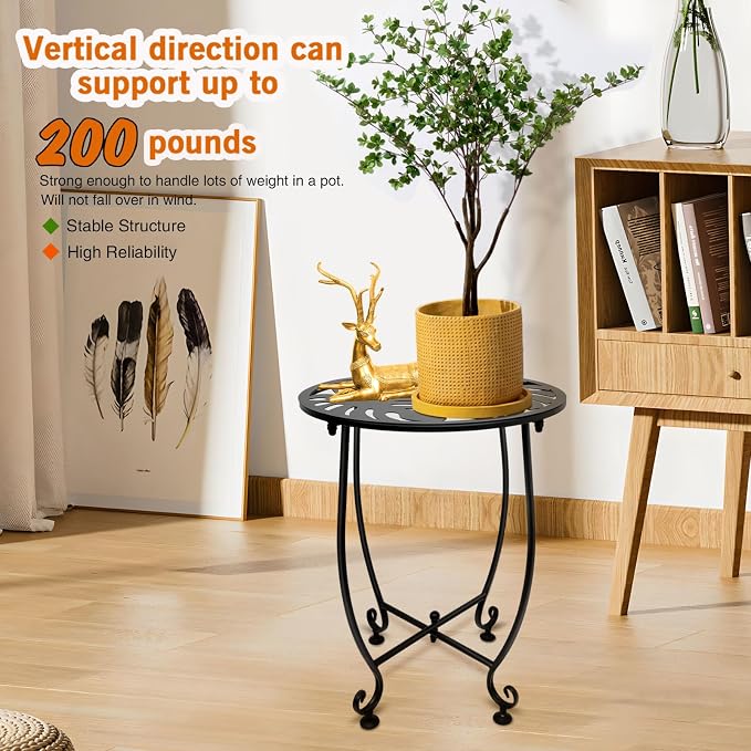 Outdoor Side Table for Small Spaces, Versatile 14 Inch Round Metal End Table for Patio Balcony Yard Porch Garden Bedside, Anti-Rust and Waterproof Accent Table for Indoor Outdoor Use, Easy Assembly - Image 4