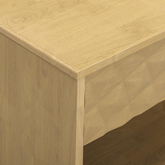 NTC Sapa Solid Wood Nightstand with 3D Carved Drawer Front – Modern Bedside Table with Open Shelf, Easy Assembled - Sand - Image 6
