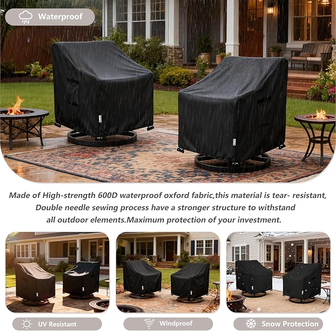 Patio Chair Covers Waterproof Patio Furniture Covers,33W x 37D x 38 H Inches Outdoor Swivel Chair Cover 2 Pack -Black - Image 6