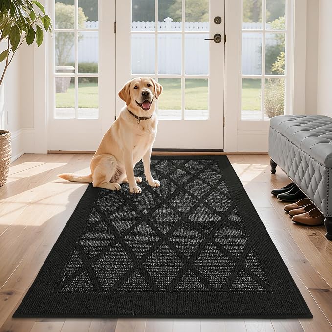 COSY HOMEER Non-Slip Door Mat 36"x60", Entryway Rugs Low Profile Absorbent Dirt Trapper Doormat for Front Entrance, Washable Polypropylene Entry Mat (Black) by COSYHOMEER