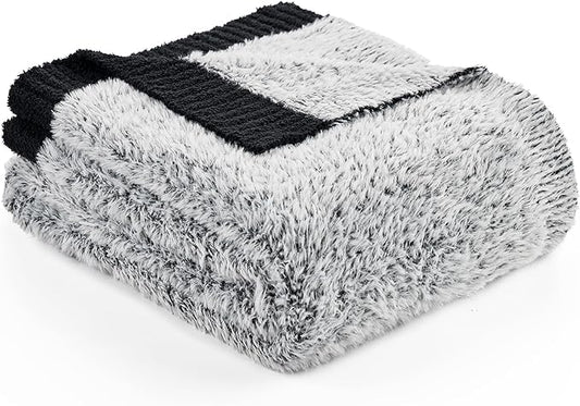 Amélie Home Knit Throw Blanket for Couch, Super Soft Fuzzy Cozy Throw, Giftable Knitted Blanket for Women Men, Birthday, Sofa Bed Living Room Decor, 60" x 80", Heather Black