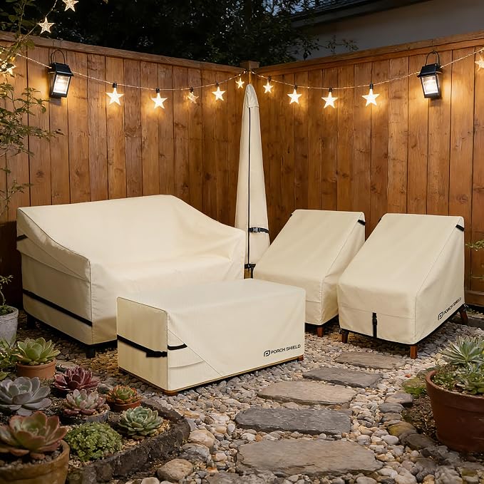 Porch Shield Patio 3-Seater Sofa Cover - Waterproof Outdoor Couch Deep Seat Sofa Cover 86W x 38D x 35H inch, Beige - Image 7