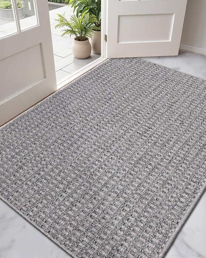 DEXI Dirt Trapper Door Mat, 31x60 Washable Doormat, Dirt Resistant and Absorbent, Easy Clean Low-Profile Floor Rugs for Entryway, Front Door, and Inside Entrance, Checkered Grey by DEXI