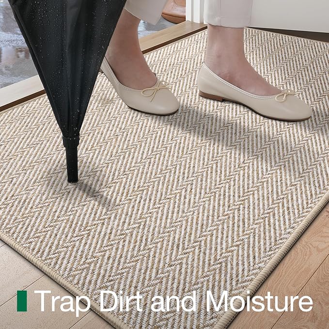 LUMI Ultra Thin Indoor Door Mat for Entrance 32"x48", Non Slip Entryway Mat, Low Profile Doormat, Unique Herringbone Design Carpet for Inside, Patio, Porch, Beige - Image 5
