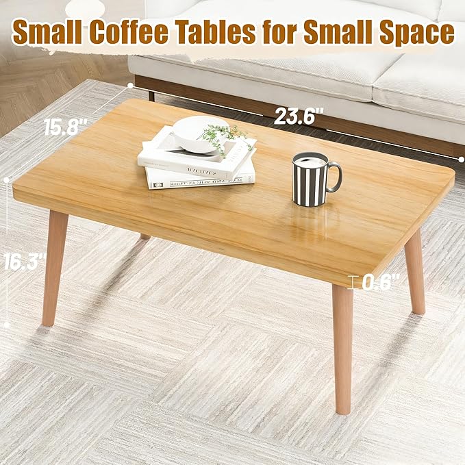Coffee Table Low Table with 4 Solid Wood Leg, Floor Table Desk for Sitting on The Floor, Small Coffee Table for Small Space, Japanese Side Table for Living Room Apartment Home, Rectangle Brown