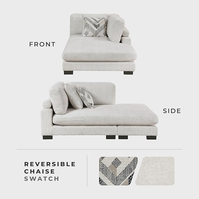 Lexicon Modular Sectional Sofa for Living Room, Textured Microfiber Reversible Chaise with 2 Pillows, Units of Modular Sectional Couch, Upholstered Chair for Customizable Sectional Sofa Couch, Beige