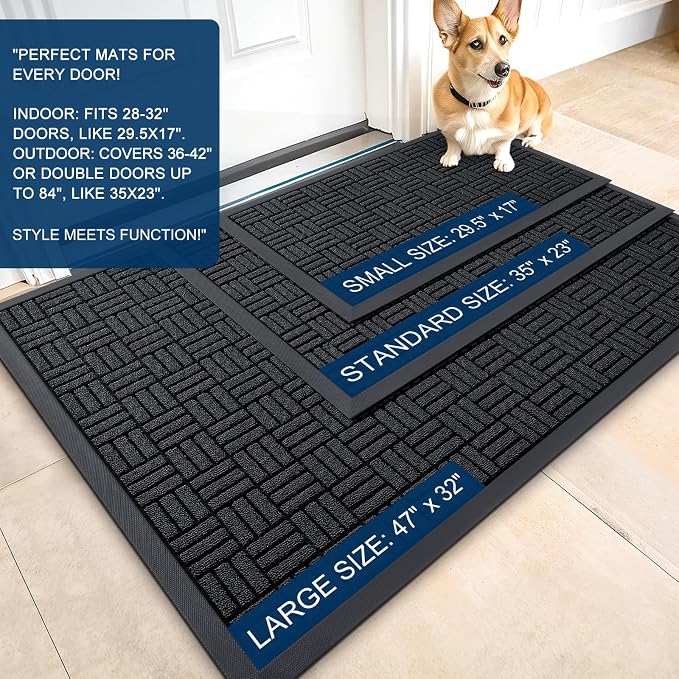 OLANLY Front Door Mat Outside Entrance 35x23, Absorbent, Heavy Duty Sturdy Natural Rubber Doormat Indoor Outdoor, Stain and Fade Resistant, Non-Slip Backing Low Profile Floor Mat for Entryway, Black - Image 2