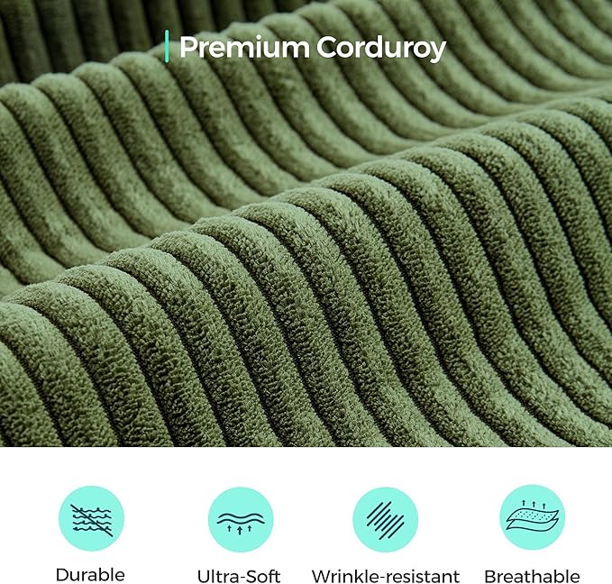 LINSY HOME Modular Sectional Sofa, 134" Boneless Couch L Shaped 4-Seat Sofa with Movable Ottoman, Corduroy Sectional Cloud Couches for Living Room, No Assembly Required, Green