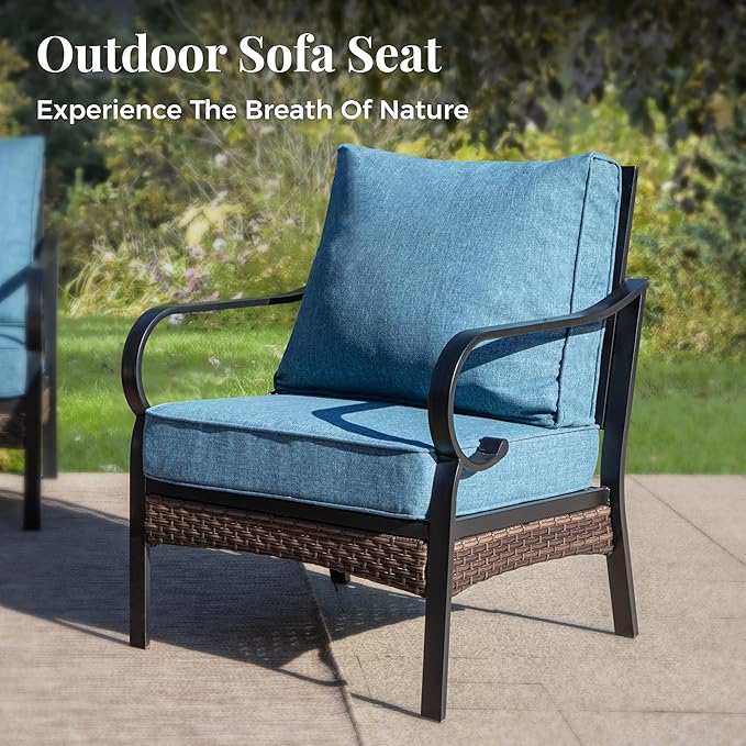 Patio Furniture Set with Coffee Table, Outdoor Conversation Set with 2 x Fixed Chairs, 1 x 2-Seat Sofa, 1 x 3-Seat Sofa for Lawn Garden Backyard, Navy Blue