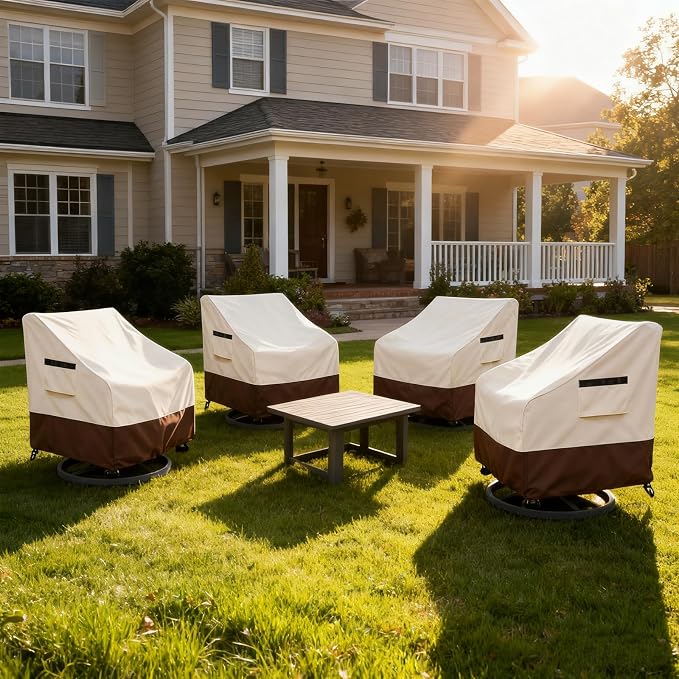 Patio Chair Covers Waterproof Patio Furniture Covers,33W x 37D x 38.5H Inches Outdoor Swivel Chair Cover 4 Pack -Beige - Image 7