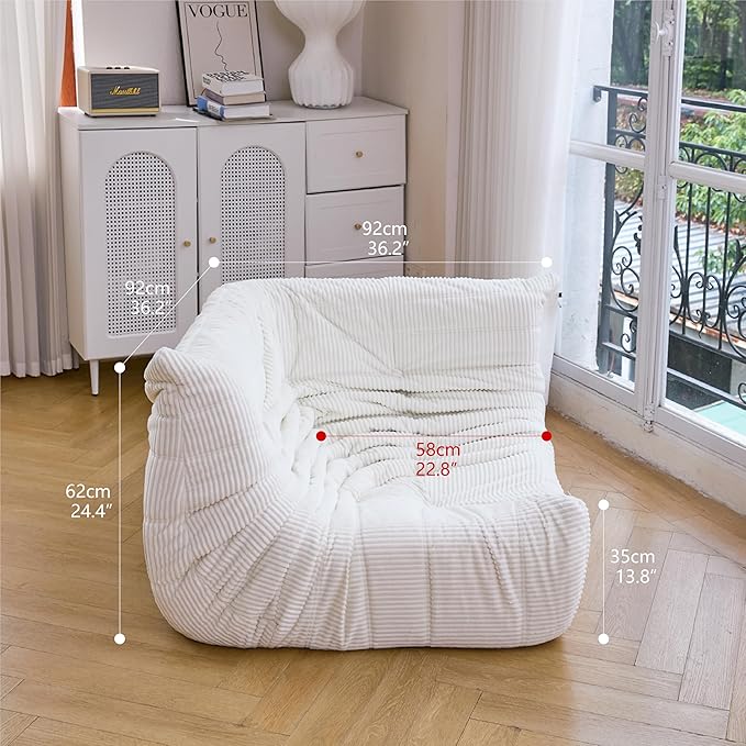 N&V Fireside Corner Sofa, Mid Century Armless Floor Lounge Chair, Soft Premium Corduroy, Foam Accent Chair for Living Room, Bedroom and Office (Ivory)