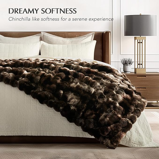 EverGrace Ultra Soft Luxury Fluffy Faux Rabbit Fur Throw Blanket, Thick Warm Bubble Throw for Bed, Cozy Plush Reversible Blankets for Couch, Chair, Sofa, Mocha Brown, 60x80 Inches