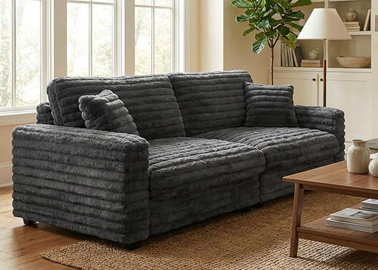 Plush Corduroy Loveseat Sofa, Fluffy Love Seat Sectional Couch, Oversized Deep Seat Sofa with 2 Pillows, Apartment and Small Space Sofas, Dark Grey