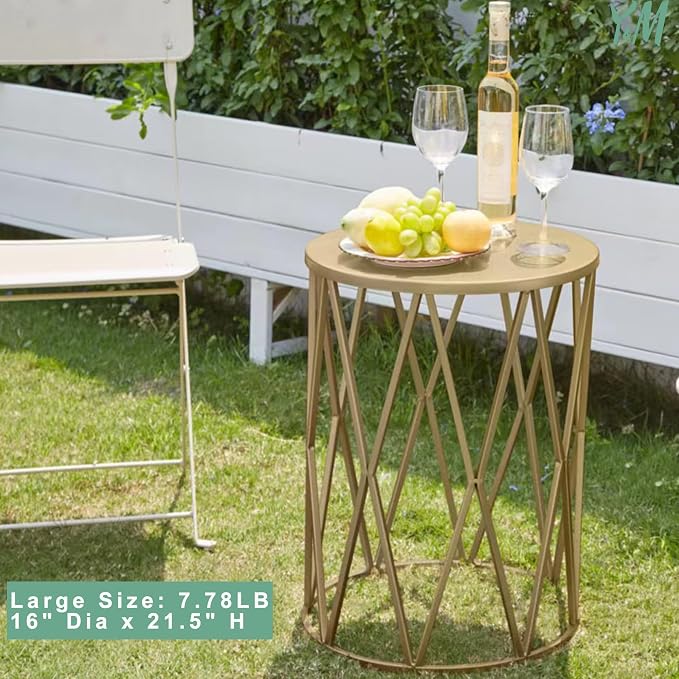 Y&M Set of 3 Gold End Tables, Nesting Metal Round Coffee Table, Heavy Duty Metal Plant Stand Garden Stool, Outdoor Multifunctional Use - Image 2