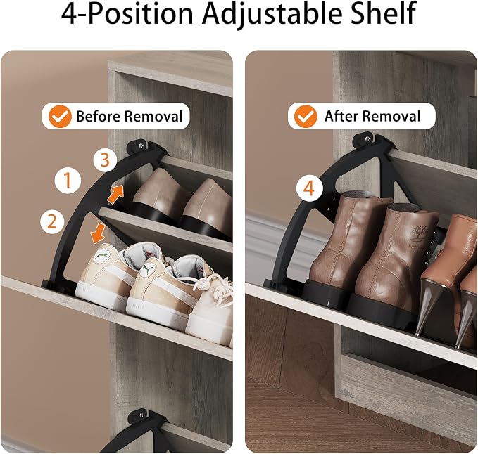 Shoe Storage Cabinet, Wood Shoe Organizer for Entryway with 4 Flip Drawers, Freestanding Shoe Rack with Adjustable Shelf, Narrow Shoe Dresser for Front Door Entrance(Grey, 47.24" x 32.28" x 9.44") - Image 4