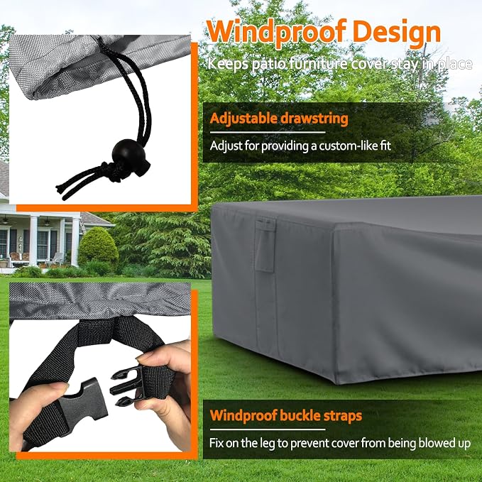STARTWO Patio Furniture Covers, Waterproof Heavy Duty Outdoor Furniture Cover for Table Chairs and Sectional Sofa Set,126x64x28in,Gray - Image 5
