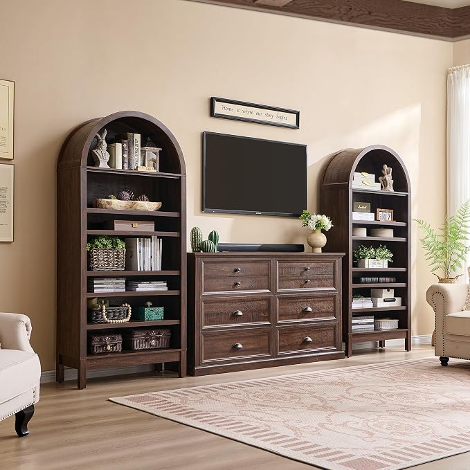IFGET 71" Tall Arched Shoe Storage Cabinet, 7 Tiers 28 Pairs Wooden Shoe Rack with 3 Adjustable Shelves, Freestanding Shoe Closet Shelf Organizer for Entryway, Hallway, Living Room-Brown - Image 5