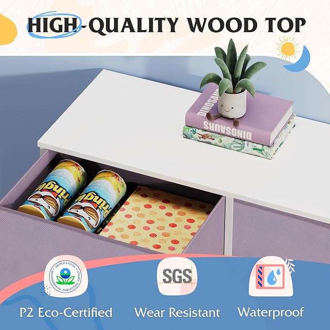 WLIVE Fabric Dresser for Bedroom, Tall Dresser with 8 Drawers, Storage Tower with Fabric Bins, Double Dresser, Chest of Drawers for Closet, Playroom, Dormitory, Purple - Image 6
