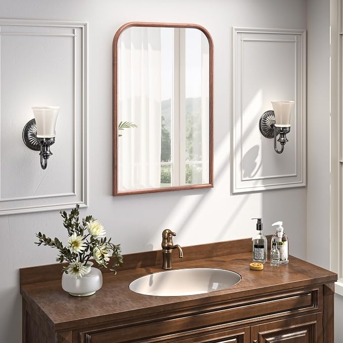24"x36" Arch Wall Mirror for Wall, Wall Mounted Vanity Mirror for Bedroom, Wood Grain Finish Frame Mirror with Tempered Glass, Vintage Decorative for Bathroom, Entryway, Living Room, Walnut - Image 7