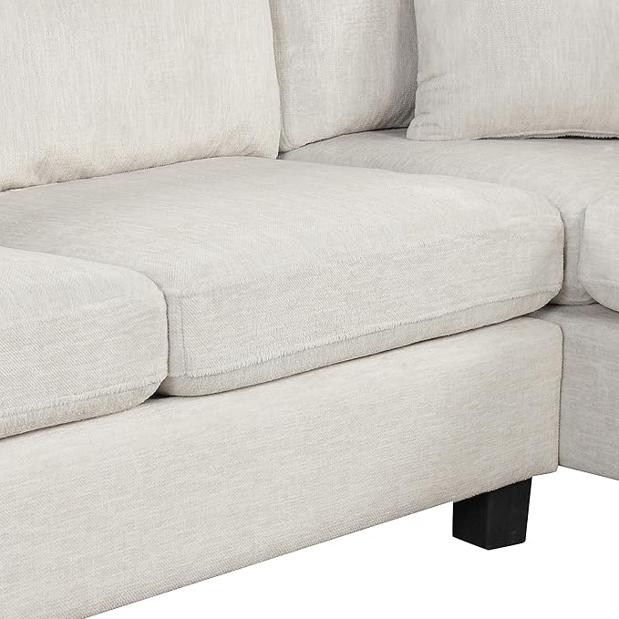 ERYE 112" U-Shaped Sectional Sofa with Movable Storage Ottoman, Oversized Chenille Upholstered Corner Modular Sofa Couch W/Right Facing Chaise Lounge and 3 Toss Pillows