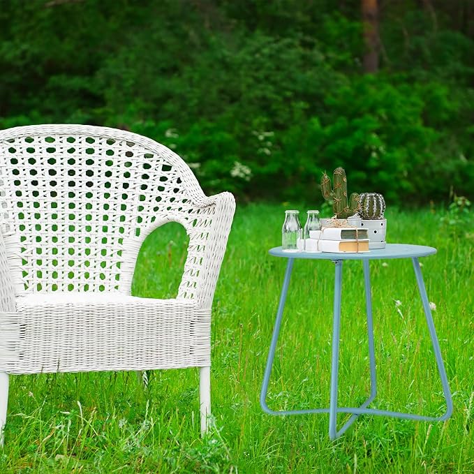 danpinera Outdoor Side Tables with Flower Cut Outs, Weather Resistant Steel Patio Side Table, Small Round Outdoor End Table Metal Side Table for Patio Yard Balcony Garden Blue - Image 7