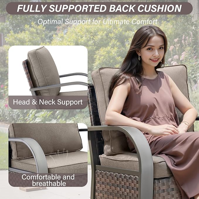 Belord 4 Pieces Wicker Patio Furniture Set Outdoor Patio Chairs with Ottomans All Weather Rattan Outdoor High Back Deep Seating Furniture for Porch Deck Sunroom Backyard