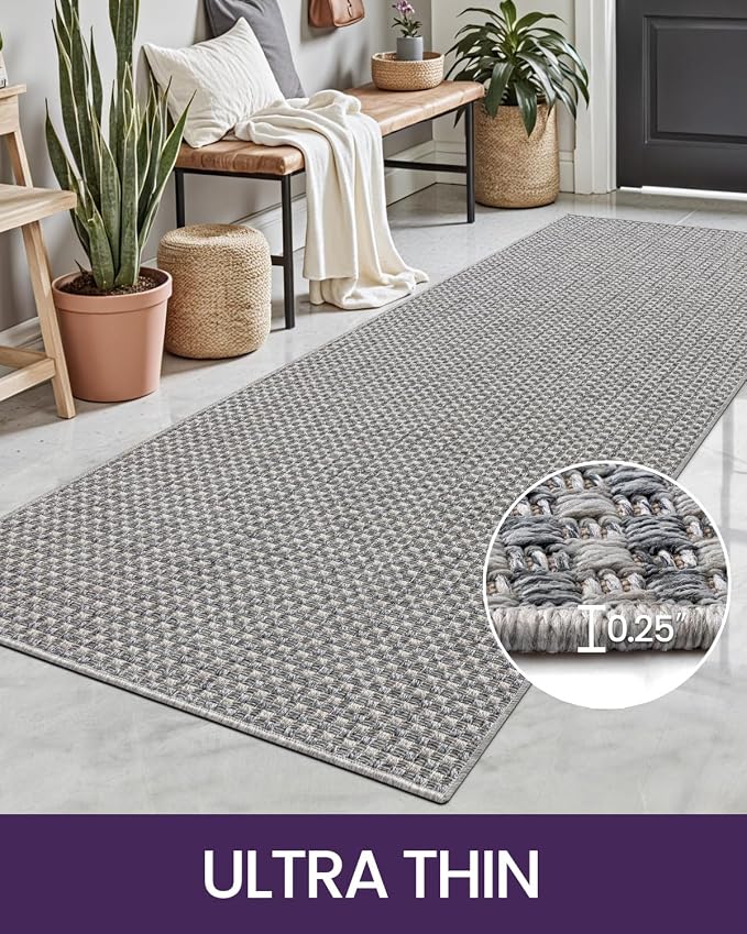 DEXI Hallway Runner Rug 3.3x6.7, Woven Braided Farmhouse Runner Carpet Indoor, Absorbent Thin Long Entryway Runners for Kitchen, Laundry Room, Patio Entrance, Checkered Grey - Image 6