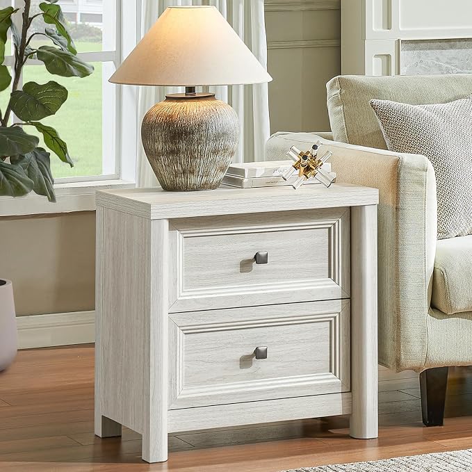 Farmhouse White Night Stands Set of 2, Bedside Tables Nightstands with 2 Drawers Storage, 22.8" Large Rustic Wood Night Stand, Bed Side Table for Bedroom Living Room Sofa Couch Office - Image 7