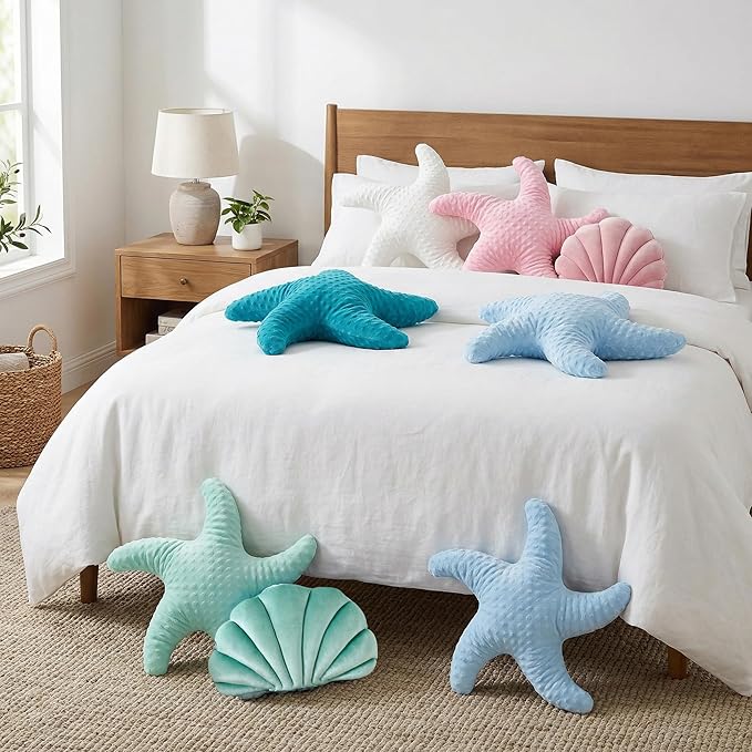 XIAIJIA Starfish Pillow Decorative Throw Pillow, 19.68x19.68 Inch Coastal Beach Pillow, Ocean Decor Beach Themed Room Accent Pillow for Couch Bed Bedroom???Turquoise???