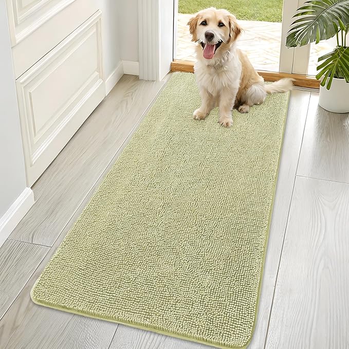 OLANLY Dog Door Mat for Muddy Paws 70x35, Absorbs Moisture and Dirt, Absorbent Non-Slip Washable Doormat, Quick Dry Chenille Mud Mat for Dogs, Entry Indoor Entryway Carpet for Inside Floor, Vanilla by OLANLY