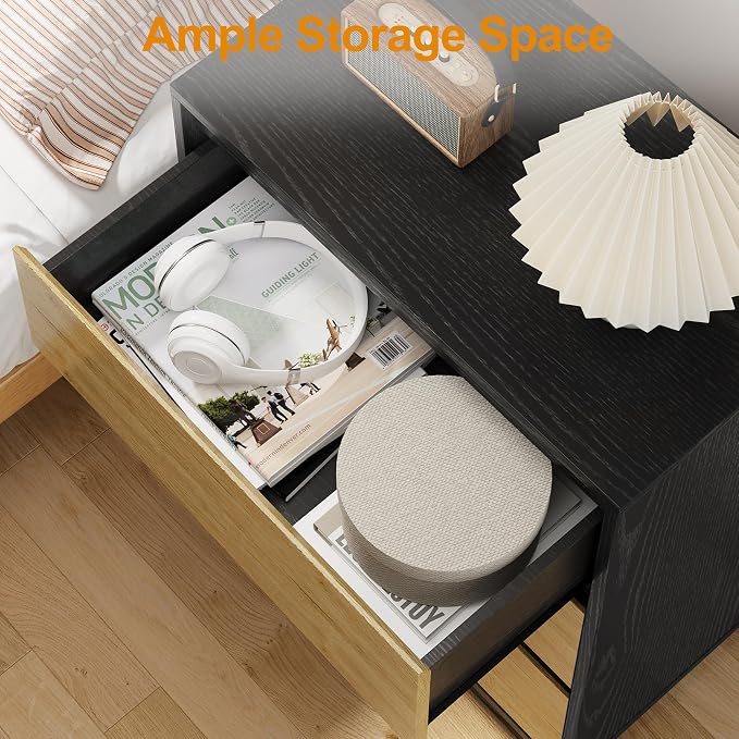 RoyalCraft Nightstand Set of 3, 23.6" Night Stand with 3 Drawers Storage, Large Bedside Table, End Table for Bedroom, Closet, Black and Wood - Image 4