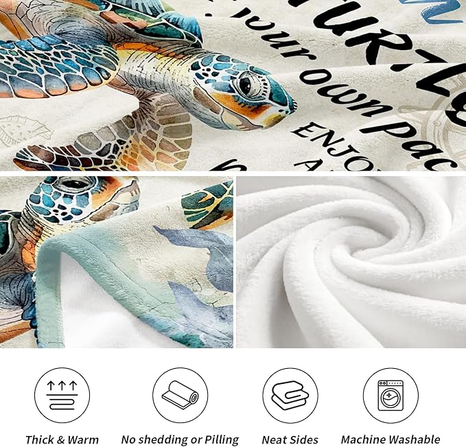 Positive Sea Turtle Gifts for Women Men, Flannel Soft Blanket Decor, Sea Turtle Gifts for Turtles Lovers, Inspirational Healing Gift for Friend Meditator Graduate - 50x60 inches